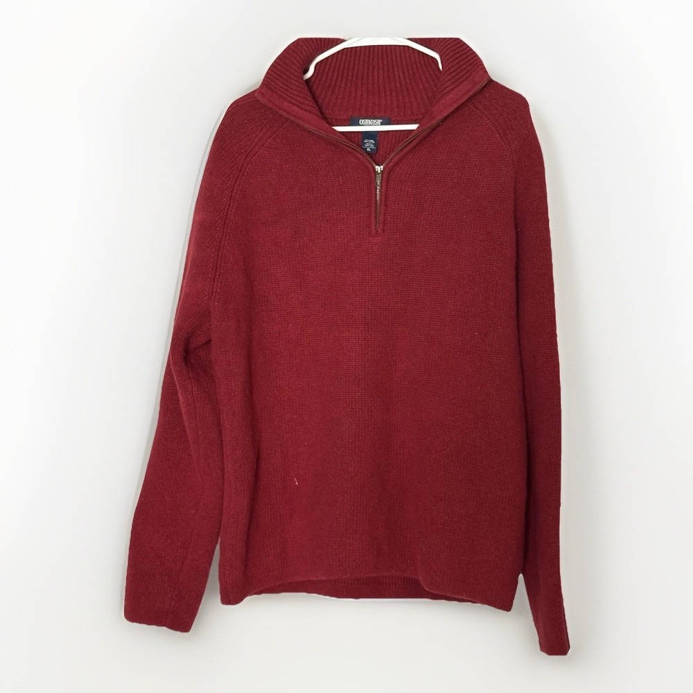 OshKosh Wool Sweater Mens‎ Large Red Quarter Zip Cable Knit Warm Cozy